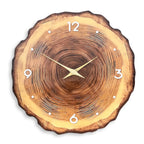 1pc wooden ring veneer wall clock, flat wood cross section texture pattern solid wood pointer design wall clock, silent clock