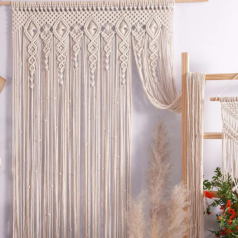 Hand-woven Macrame Door Curtain Bohemia Wall Hanging Tapestry For Home Window Doorway Bedroom Living Room Wedding Backdrop Decor