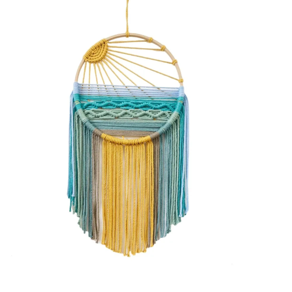 Hand-woven Cotton Rope Sunrise Sunset Tapestry Bohemian Colorful Sunrise Sunset Wall Art with Tassel Decorative