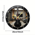 2D Flat Electric Guitar-Shaped Wooden Round Silent Hanging Wall Clock, For Living Room,Office,Study Room,Bedroom,Home Decoration
