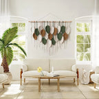 Large Macrame Wall Hanging Boho Woven Tapestry Chic Home Decor Modern Bohemian Handmade Leaf Feather Wall Art Decorations