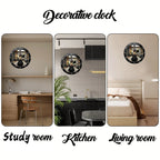 2D Flat Electric Guitar-Shaped Wooden Round Silent Hanging Wall Clock, For Living Room,Office,Study Room,Bedroom,Home Decoration