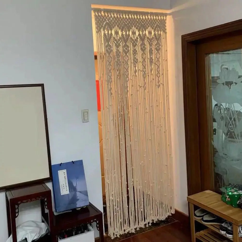 Hand-woven Macrame Door Curtain Bohemia Wall Hanging Tapestry For Home Window Doorway Bedroom Living Room Wedding Backdrop Decor