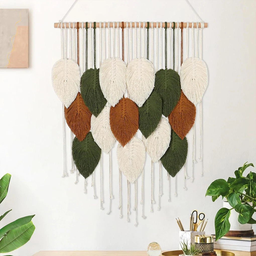 Large Macrame Wall Hanging Boho Woven Tapestry Chic Home Decor Modern Bohemian Handmade Leaf Feather Wall Art Decorations