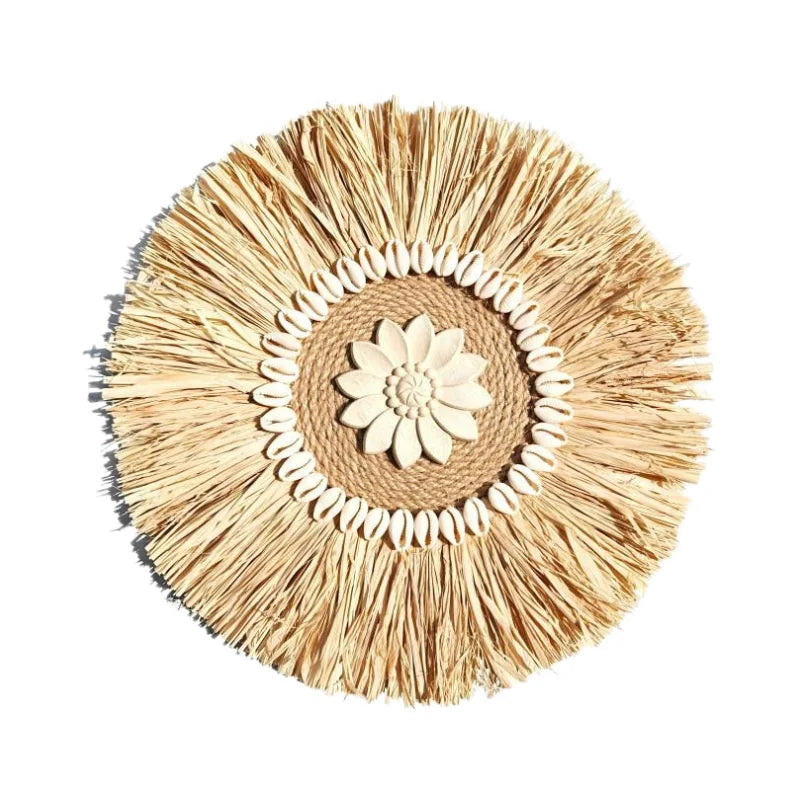Natural Raffia Woven Bohemian Wall Decoration 30CM Round Wall Accents Handmade Scandinavian Hanging Decoration Boho Home Decor