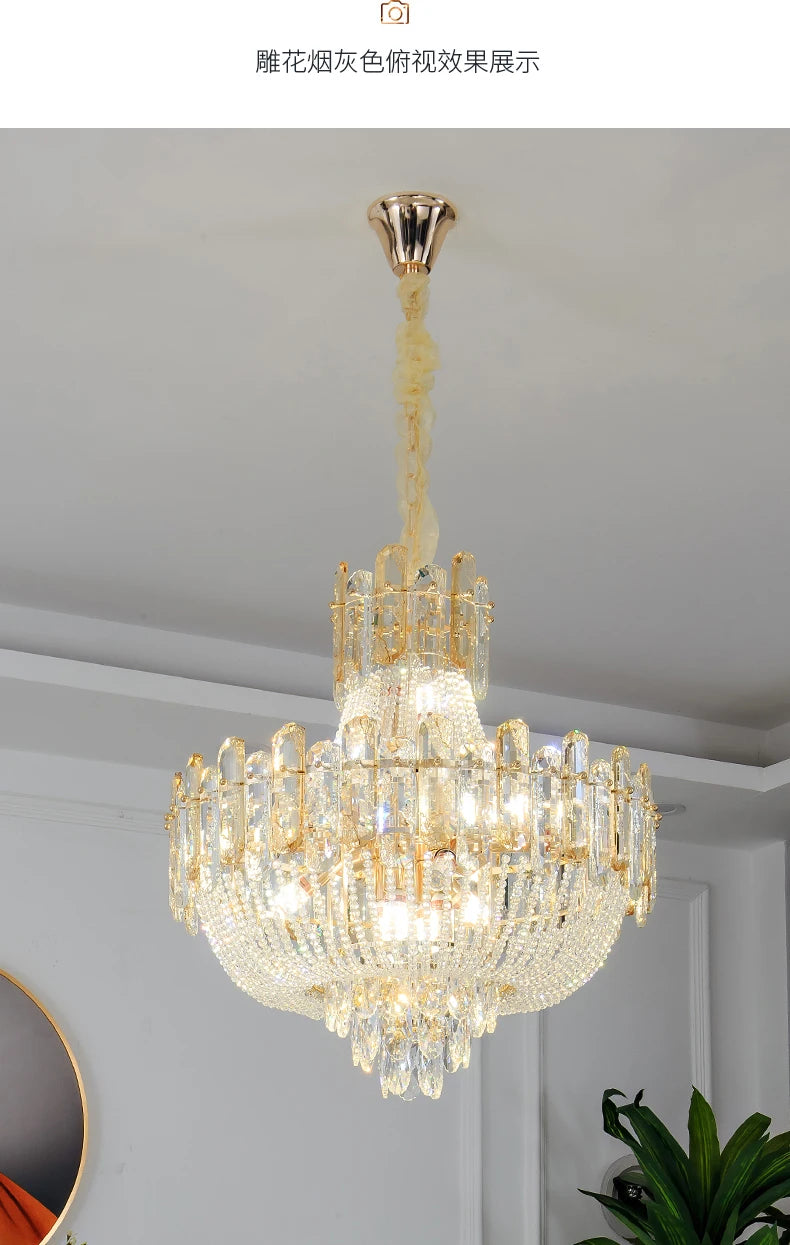 2025 Light Luxury Crystal Ceiling Chandelier Amber And Smoky Grey Crystal Circular Living Room Elegant Ceiling Lamps LED Lustre
