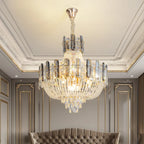 2025 Light Luxury Crystal Ceiling Chandelier Amber And Smoky Grey Crystal Circular Living Room Elegant Ceiling Lamps LED Lustre