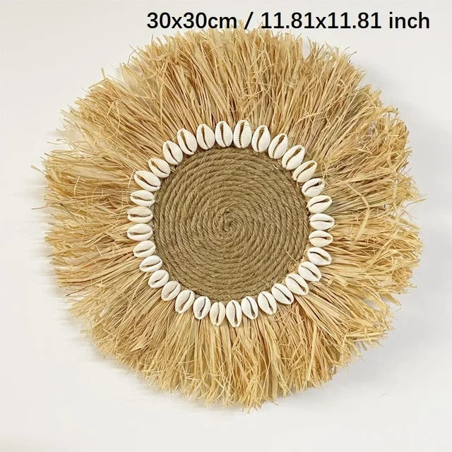 Natural Raffia Woven Bohemian Wall Decoration 30CM Round Wall Accents Handmade Scandinavian Hanging Decoration Boho Home Decor
