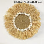 Natural Raffia Woven Bohemian Wall Decoration 30CM Round Wall Accents Handmade Scandinavian Hanging Decoration Boho Home Decor