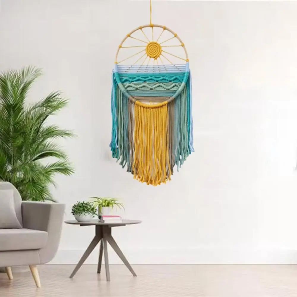 Hand-woven Cotton Rope Sunrise Sunset Tapestry Bohemian Colorful Sunrise Sunset Wall Art with Tassel Decorative