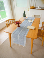 Green Table Runners Boho Rustic Tassels Farmhouse Braided Striped Cotton Linen for Dining Party Holiday Wedding Table Decoration
