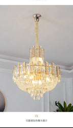 2025 Light Luxury Crystal Ceiling Chandelier Amber And Smoky Grey Crystal Circular Living Room Elegant Ceiling Lamps LED Lustre