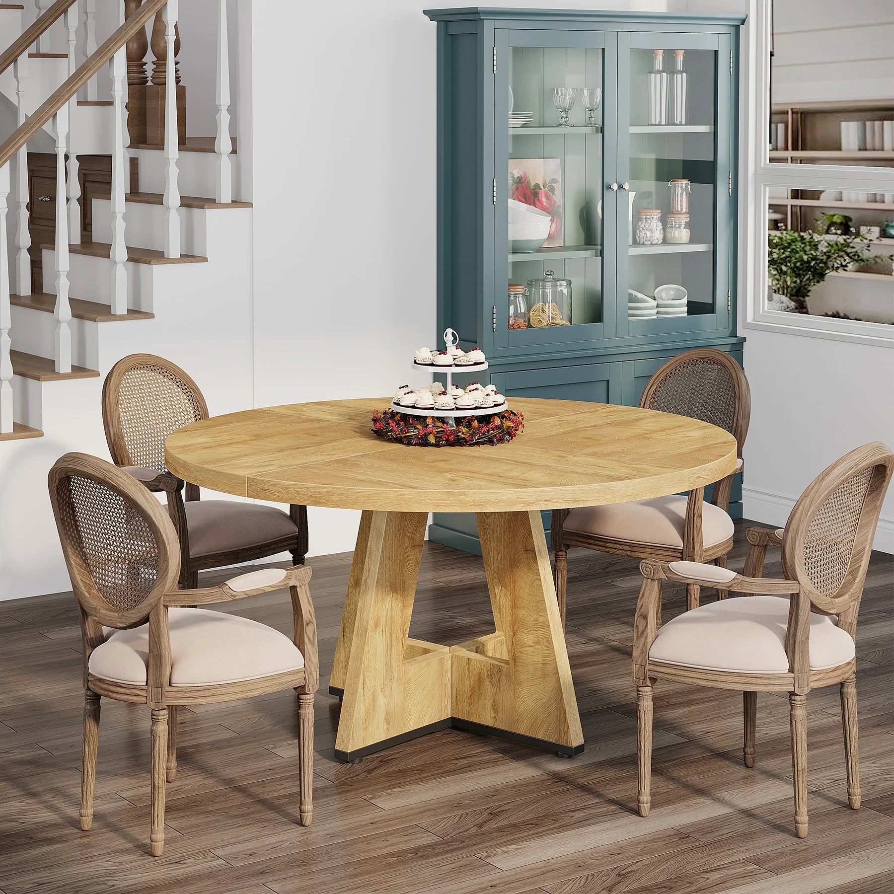 Tribesigns Round Dining Table for 4, 47 Inch Farmhouse Kitchen Table Small Dinner Table Kitchen Dinning Table for Dining Room