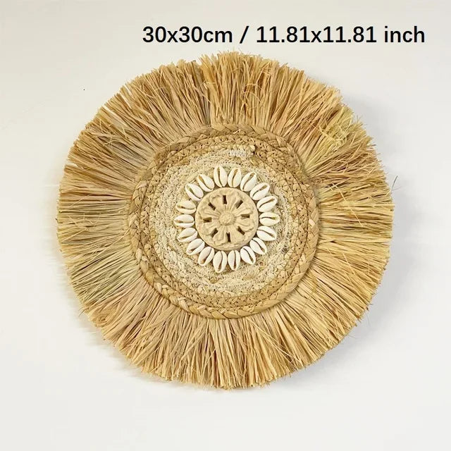 Natural Raffia Woven Bohemian Wall Decoration 30CM Round Wall Accents Handmade Scandinavian Hanging Decoration Boho Home Decor