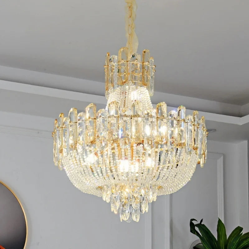 2025 Light Luxury Crystal Ceiling Chandelier Amber And Smoky Grey Crystal Circular Living Room Elegant Ceiling Lamps LED Lustre