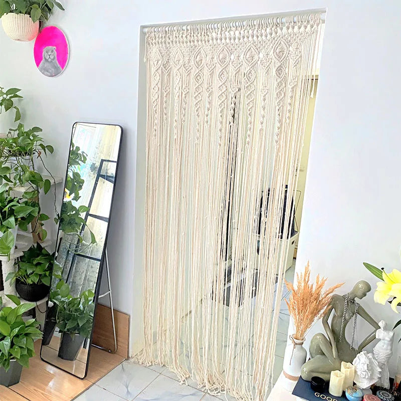 Hand-woven Macrame Door Curtain Bohemia Wall Hanging Tapestry For Home Window Doorway Bedroom Living Room Wedding Backdrop Decor