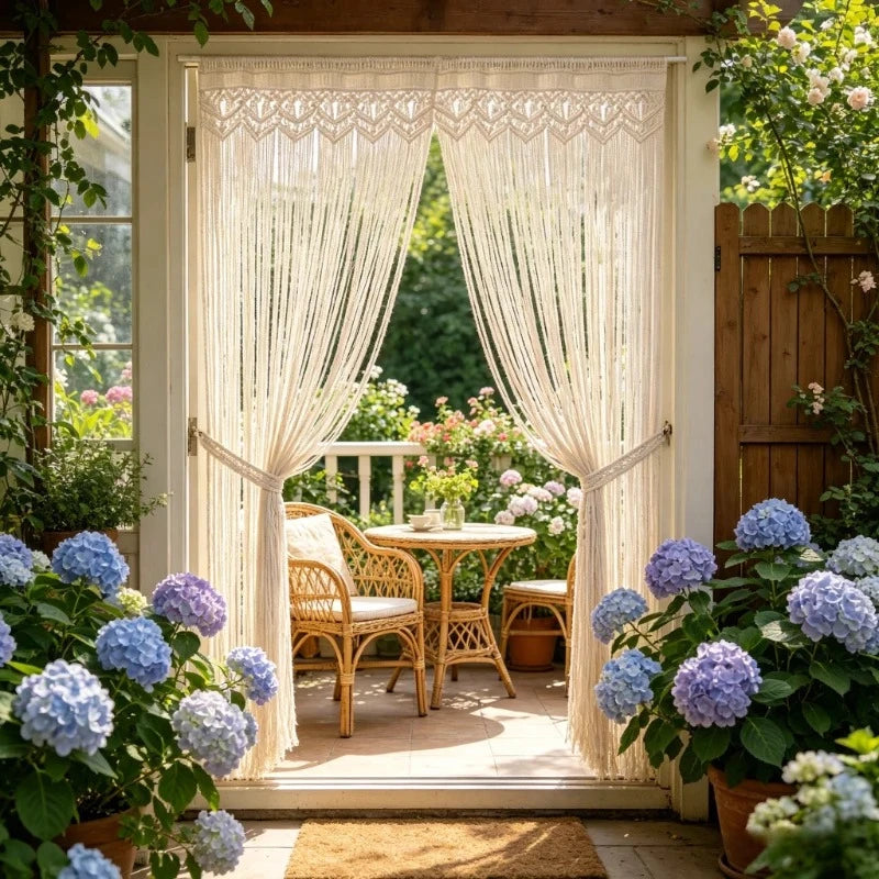 Hand-woven Macrame Door Curtain Bohemia Wall Hanging Tapestry For Home Window Doorway Bedroom Living Room Wedding Backdrop Decor