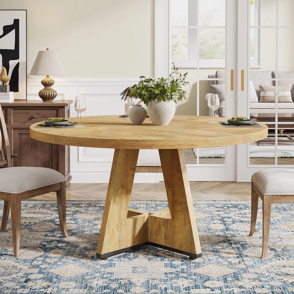 Tribesigns Round Dining Table for 4, 47 Inch Farmhouse Kitchen Table Small Dinner Table Kitchen Dinning Table for Dining Room