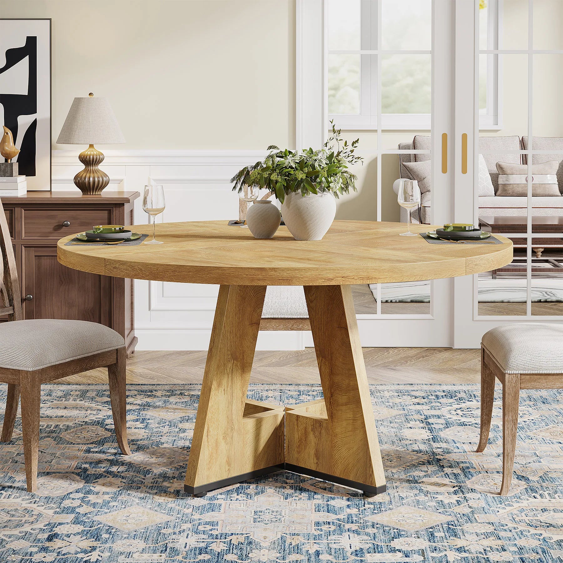 Tribesigns Round Dining Table for 4, 47 Inch Farmhouse Kitchen Table Small Dinner Table Kitchen Dinning Table for Dining Room