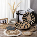 4/7PCS Boho Wall Baskets Seagrass Rattan Wicker Handmade Wall Art Room Decor Round Shape Hanging Wall Basket Home Decor