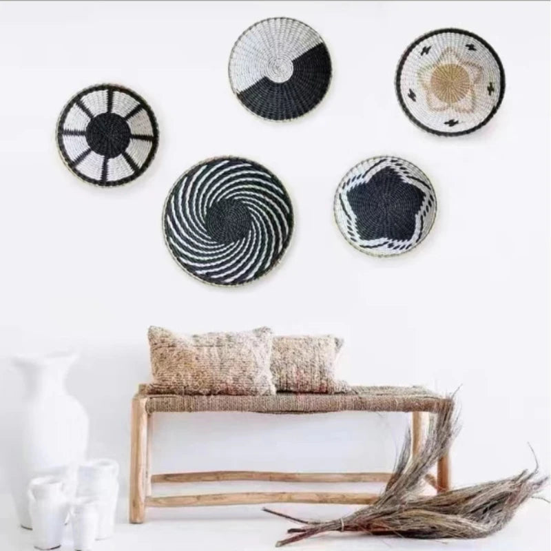 Boho Hand Woven Wall Basket Hanging Home Decorative Rustic Wall Basket Decor Pendants For Kitchen Farmhouse Table Living Room