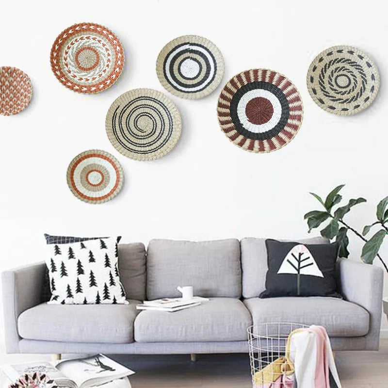 Boho Hand Woven Wall Basket Hanging Home Decorative Rustic Wall Basket Decor Pendants For Kitchen Farmhouse Table Living Room