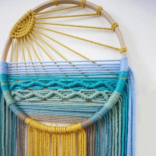 Hand-woven Cotton Rope Sunrise Sunset Tapestry Bohemian Colorful Sunrise Sunset Wall Art with Tassel Decorative