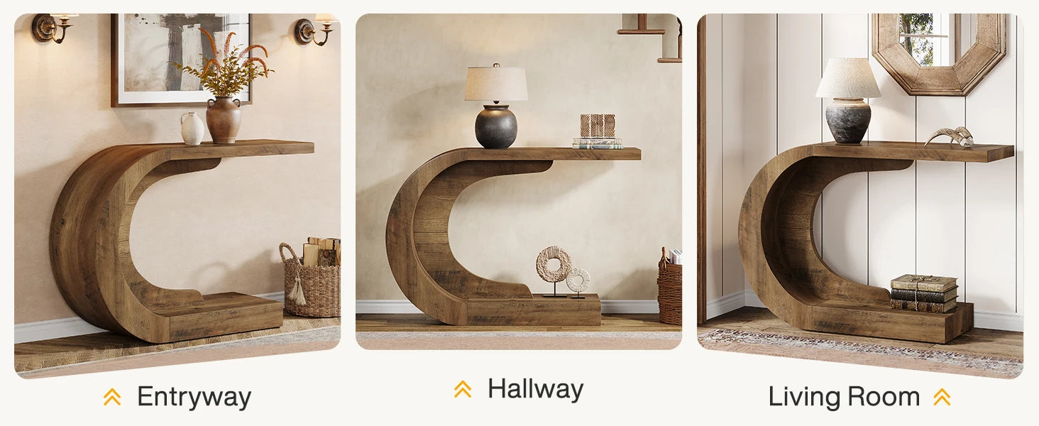 Tribesigns 43.3" Mid-Century Modern Console Table for Entryway, Wood C-Shaped Hallway Entry Accent Table for Living Room
