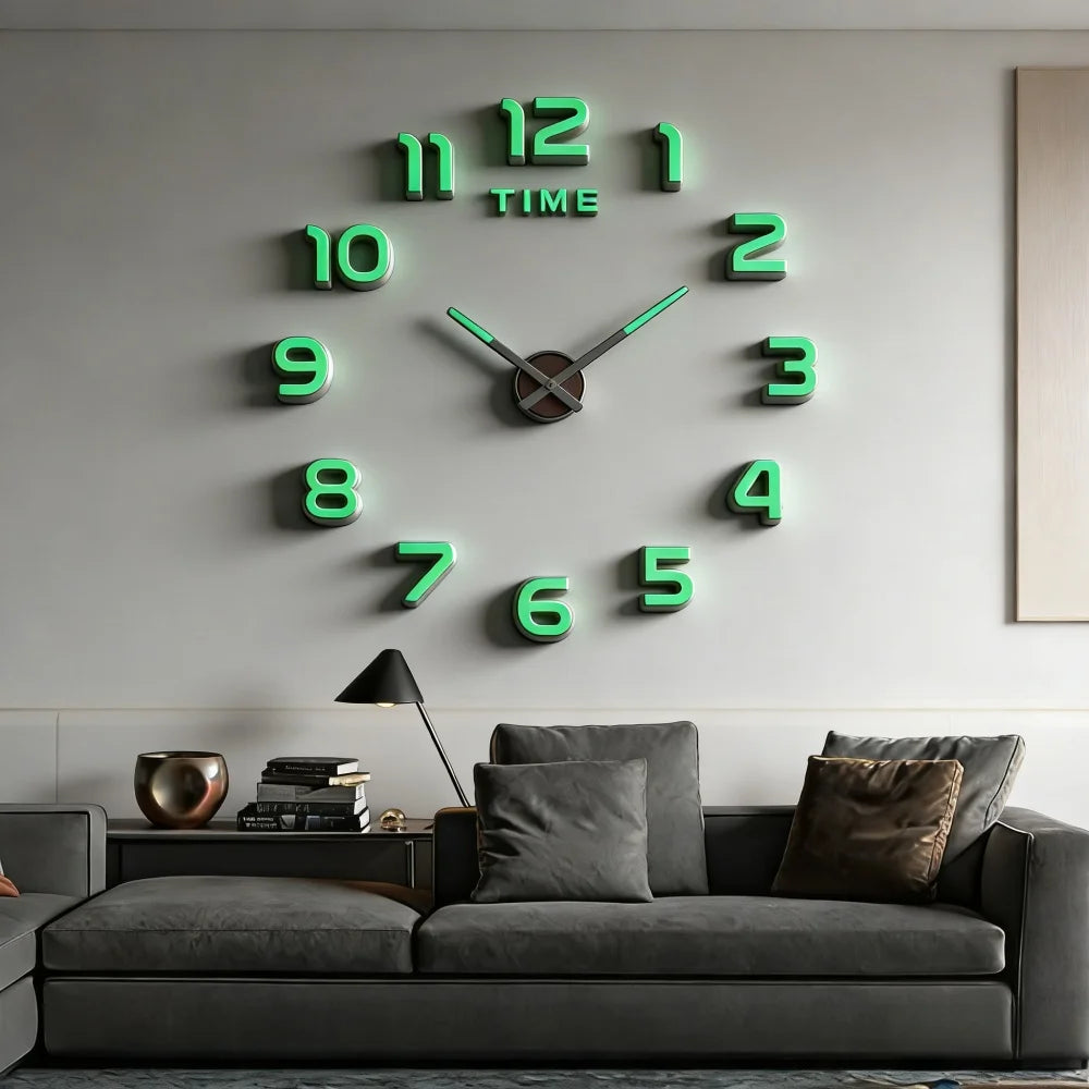 Large 3D Wall Clock Luminous Classic Wall Clocks DIY Digital Clock Wall Watches Stickers Silent Clock for Home Living Room Table