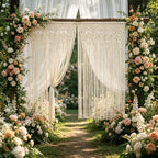 Hand-woven Macrame Door Curtain Bohemia Wall Hanging Tapestry For Home Window Doorway Bedroom Living Room Wedding Backdrop Decor