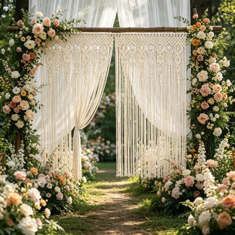 Hand-woven Macrame Door Curtain Bohemia Wall Hanging Tapestry For Home Window Doorway Bedroom Living Room Wedding Backdrop Decor
