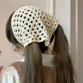 Female Beige Triangle Hair Scarf Bandana Crochet Sheer Mesh Knitted Scarf Retro Headscarf Versatile Neck Scarf Hair Accessories