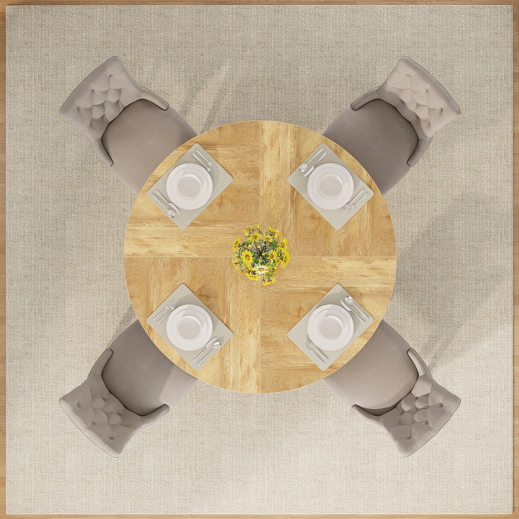 Tribesigns Round Dining Table for 4, 47 Inch Farmhouse Kitchen Table Small Dinner Table Kitchen Dinning Table for Dining Room