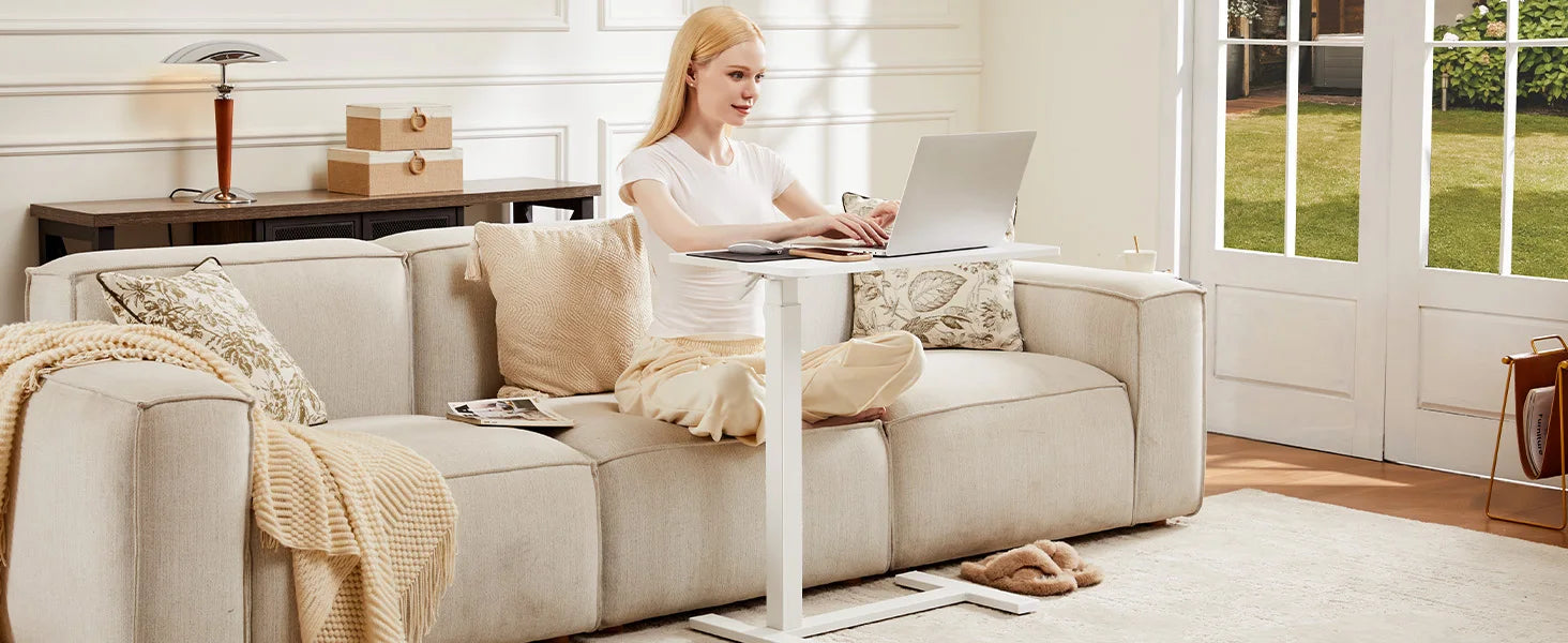 JHK Overbed Bedside Sofa Table with Hidden Wheels Adjustable Height Home Use Bed Table Laptop Mobile Standing Desk For Bedroom