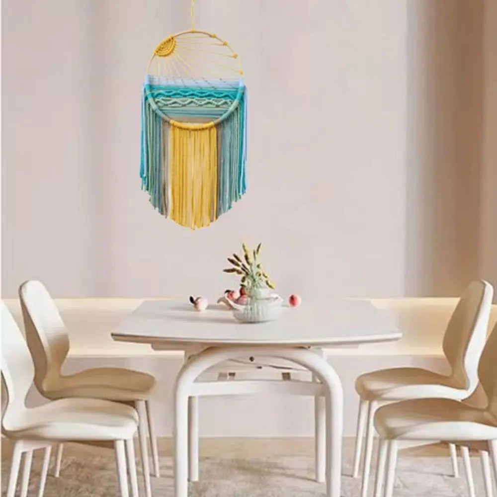 Hand-woven Cotton Rope Sunrise Sunset Tapestry Bohemian Colorful Sunrise Sunset Wall Art with Tassel Decorative