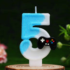 Game Controller Number Candles 0-9, Blue Glitter Video Game Birthday Cake Topper, Gamer Themed Number Candle for Boys Birthday P