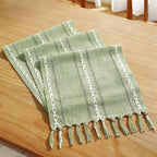Green Table Runners Boho Rustic Tassels Farmhouse Braided Striped Cotton Linen for Dining Party Holiday Wedding Table Decoration
