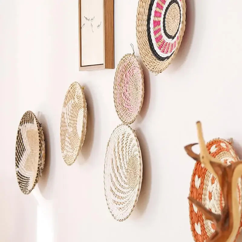 Boho Hand Woven Wall Basket Hanging Home Decorative Rustic Wall Basket Decor Pendants For Kitchen Farmhouse Table Living Room