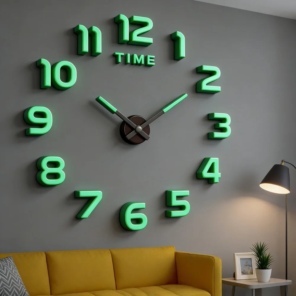Large 3D Wall Clock Luminous Classic Wall Clocks DIY Digital Clock Wall Watches Stickers Silent Clock for Home Living Room Table