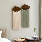 Macrame Wall Hanging Tapestry with Wooden Stick Hand-Woven Bohemia Tassel Curtain Tapestry Wedding Backgrou Boho Decor