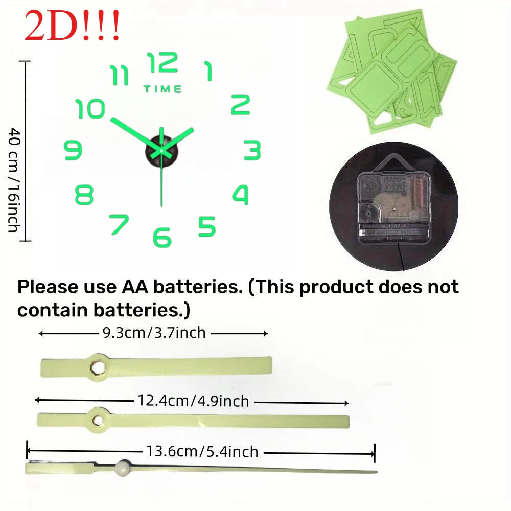 Large 3D Wall Clock Luminous Classic Wall Clocks DIY Digital Clock Wall Watches Stickers Silent Clock for Home Living Room Table