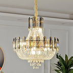 2025 Light Luxury Crystal Ceiling Chandelier Amber And Smoky Grey Crystal Circular Living Room Elegant Ceiling Lamps LED Lustre