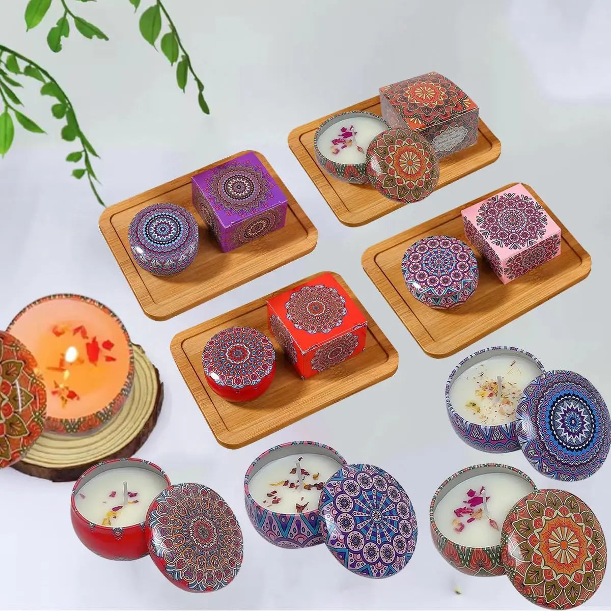 Bohemian Floral Tin Candle with Rose Petals | Natural Essential Oils for Home Decor, Odor Control & Emergency Lighting