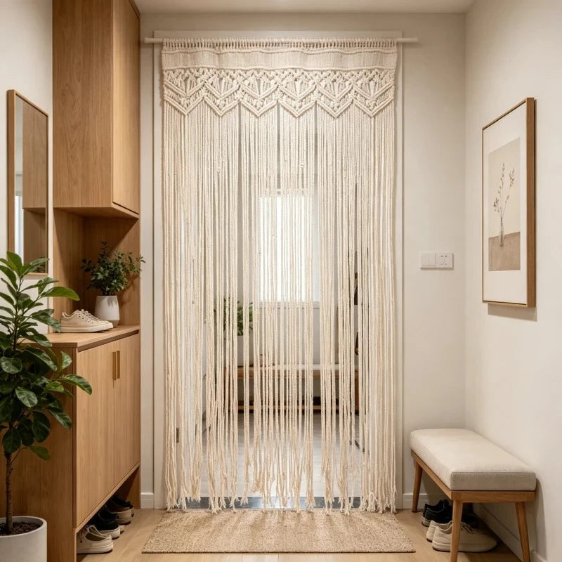 Hand-woven Macrame Door Curtain Bohemia Wall Hanging Tapestry For Home Window Doorway Bedroom Living Room Wedding Backdrop Decor