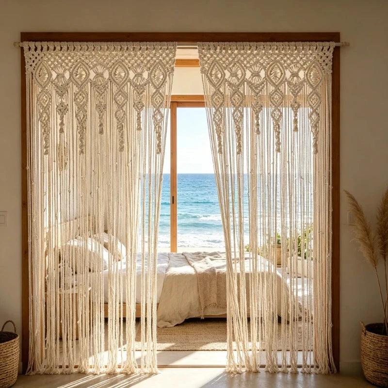 Hand-woven Macrame Door Curtain Bohemia Wall Hanging Tapestry For Home Window Doorway Bedroom Living Room Wedding Backdrop Decor