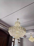 2025 Light Luxury Crystal Ceiling Chandelier Amber And Smoky Grey Crystal Circular Living Room Elegant Ceiling Lamps LED Lustre
