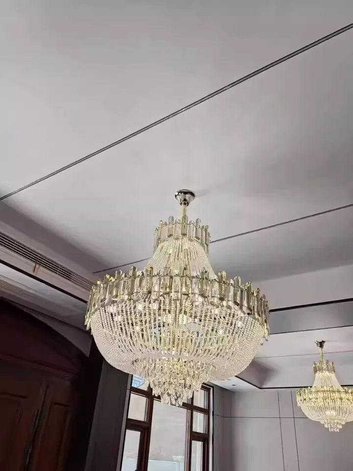 2025 Light Luxury Crystal Ceiling Chandelier Amber And Smoky Grey Crystal Circular Living Room Elegant Ceiling Lamps LED Lustre