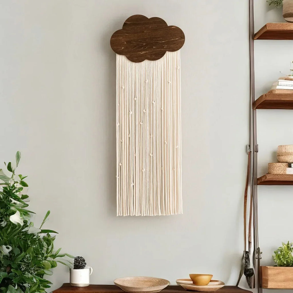 Macrame Wall Hanging Tapestry with Wooden Stick Hand-Woven Bohemia Tassel Curtain Tapestry Wedding Backgrou Boho Decor