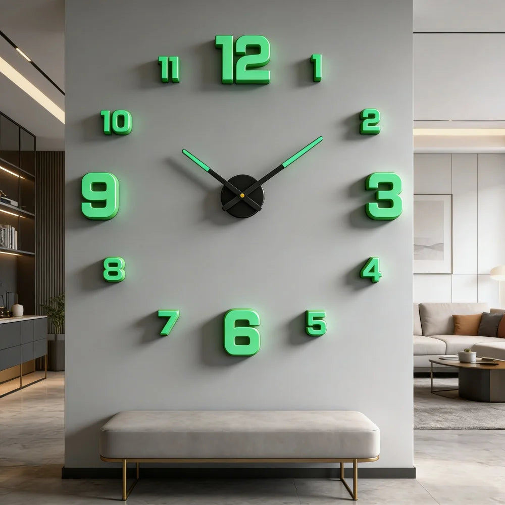 Large 3D Wall Clock Luminous Classic Wall Clocks DIY Digital Clock Wall Watches Stickers Silent Clock for Home Living Room Table