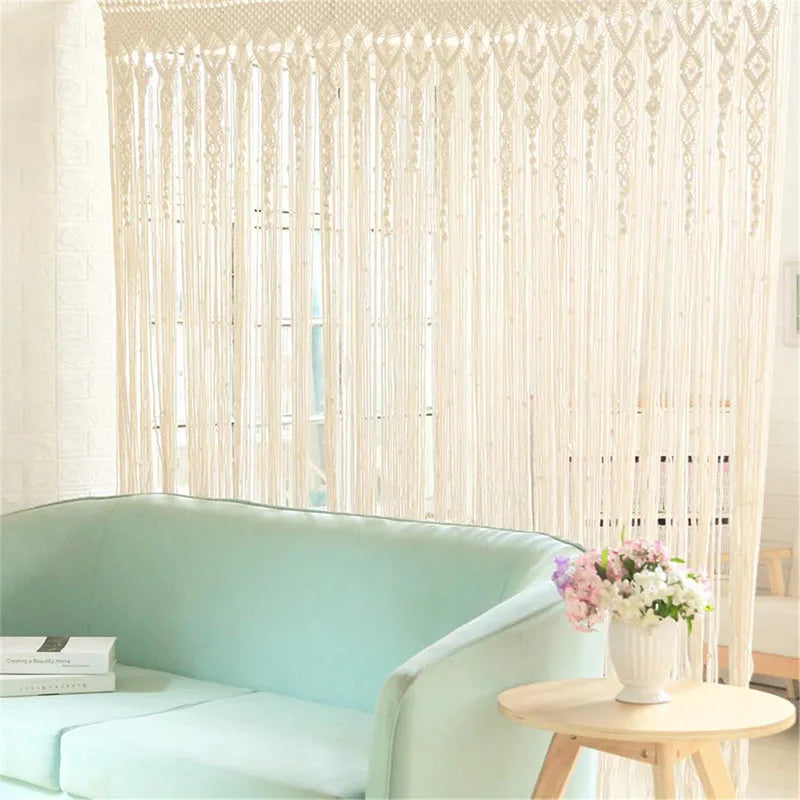 Hand-woven Macrame Door Curtain Bohemia Wall Hanging Tapestry For Home Window Doorway Bedroom Living Room Wedding Backdrop Decor
